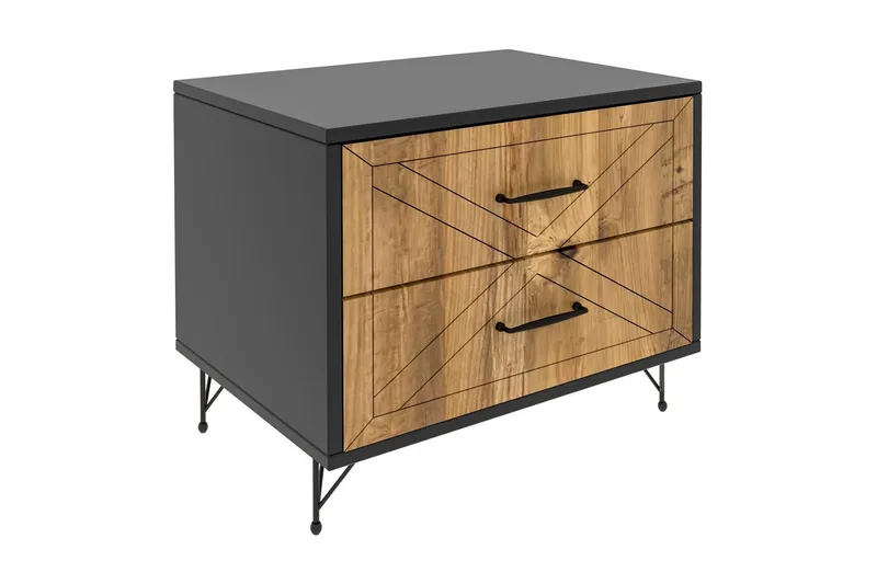 Myrvallen Nattbord 50 cm med Oppbevaring 2 Skuffer, Grå/Brun