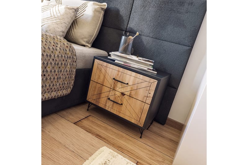Myrvallen Nattbord 50 cm med Oppbevaring 2 Skuffer - Grå/Brun - Møbler - Bord - Avlastningsbord - Sengebord & nattbord