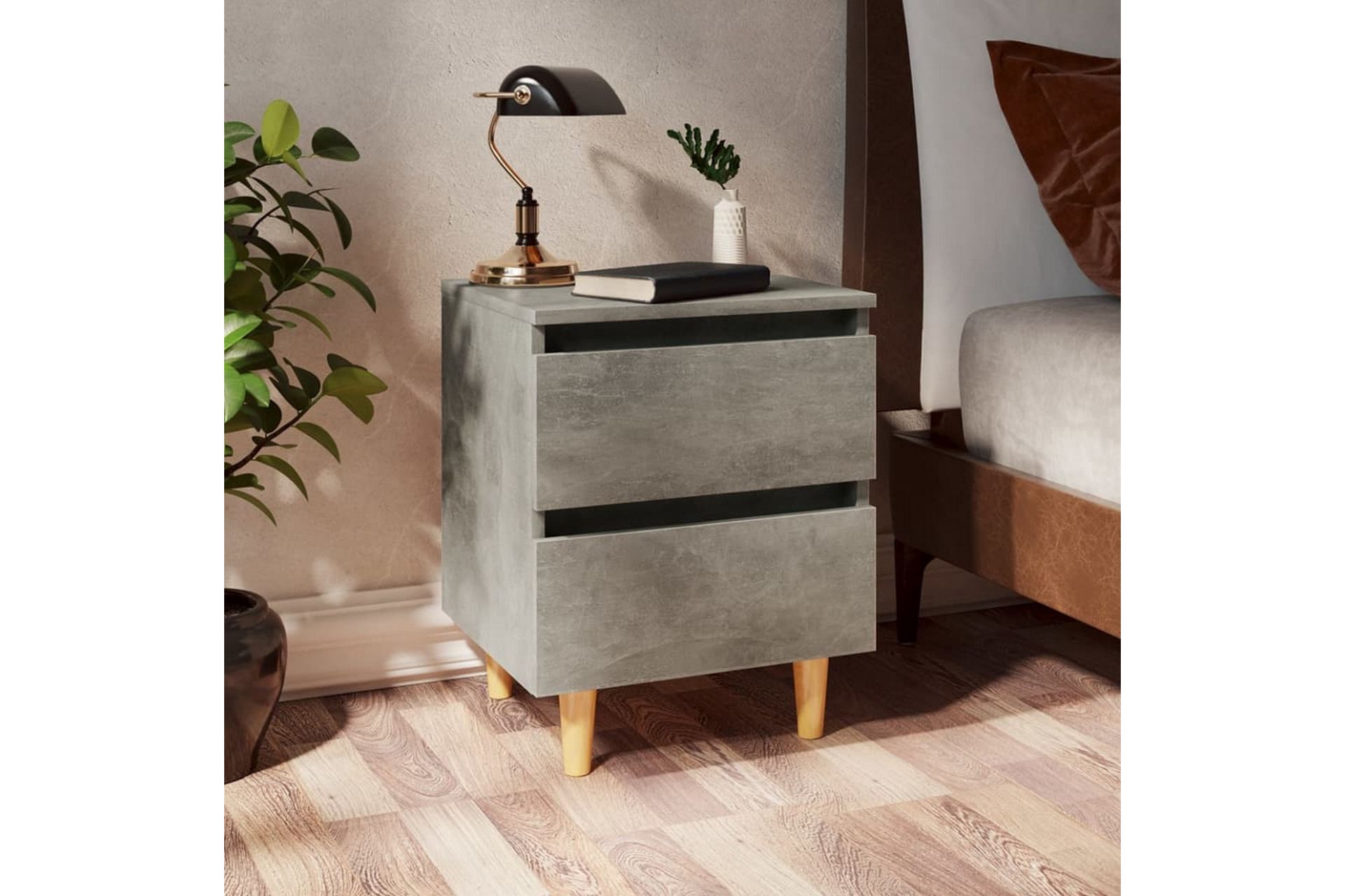 Nattbord & heltre furuben 2 stk betonggrå 40x35x50 cm - Grå - Møbler - Bord - Avlastningsbord - Sengebord & nattbord
