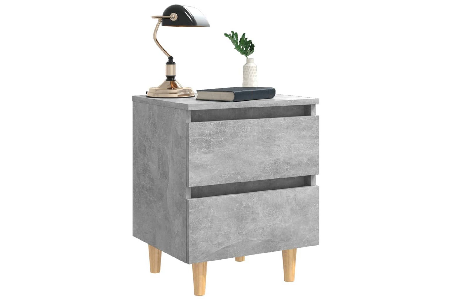 Nattbord & heltre furuben 2 stk betonggrå 40x35x50 cm - Grå - Møbler - Bord - Avlastningsbord - Sengebord & nattbord