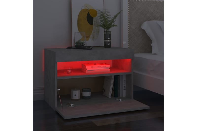 Nattbord & LED-lys 2 stk betonggrå 60x35x40 cm - Grå - Møbler - Bord - Avlastningsbord - Sengebord & nattbord