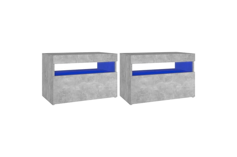 Nattbord & LED-lys 2 stk betonggrå 60x35x40 cm - Grå - Møbler - Bord - Avlastningsbord - Sengebord & nattbord