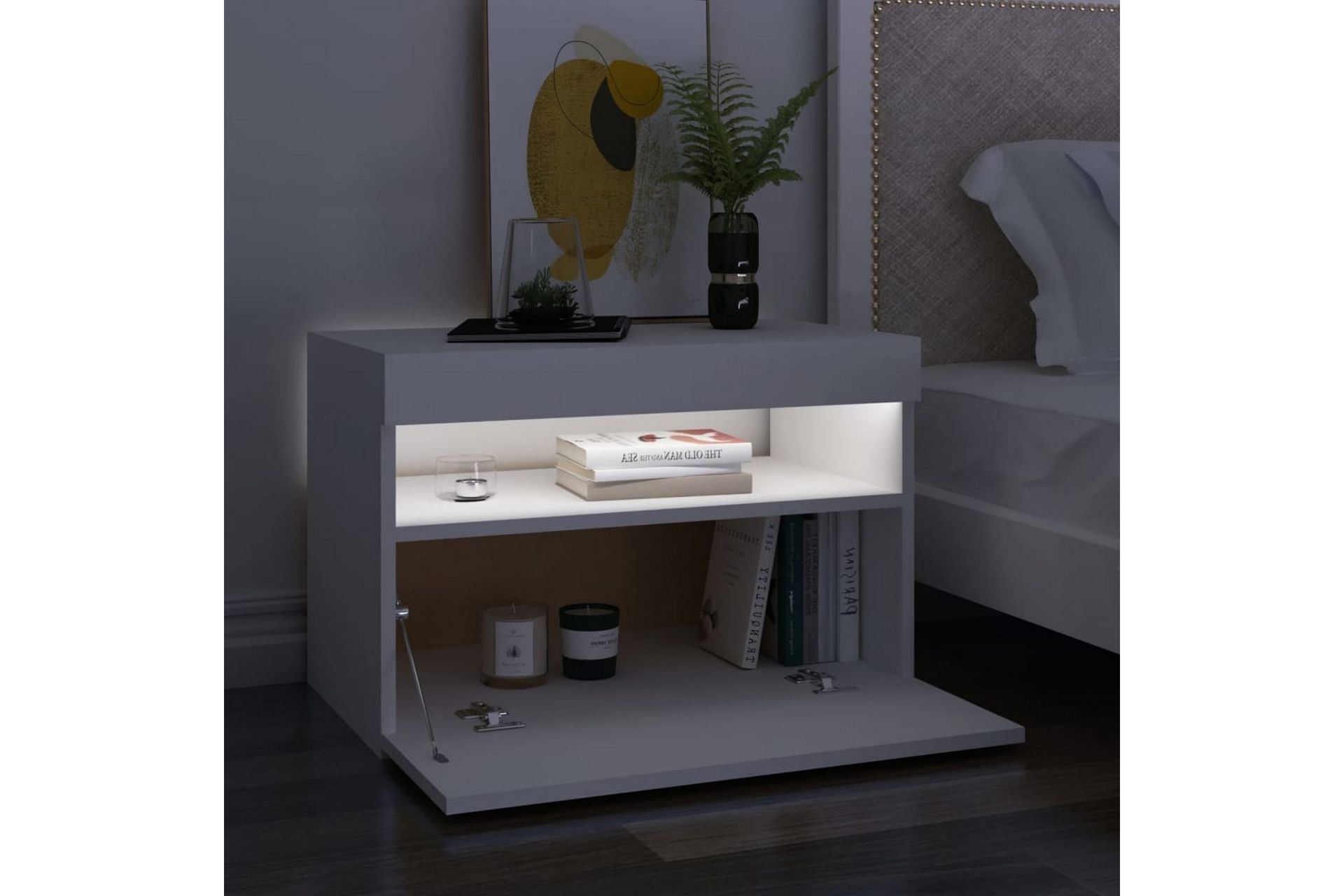 Nattbord & LED-lys 2 stk hvit 60x35x40 cm sponplate - Hvit - Møbler - Bord - Avlastningsbord - Sengebord & nattbord