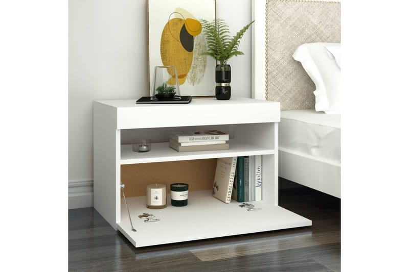 Nattbord & LED-lys 2 stk hvit 60x35x40 cm sponplate - Hvit - Møbler - Bord - Avlastningsbord - Sengebord & nattbord