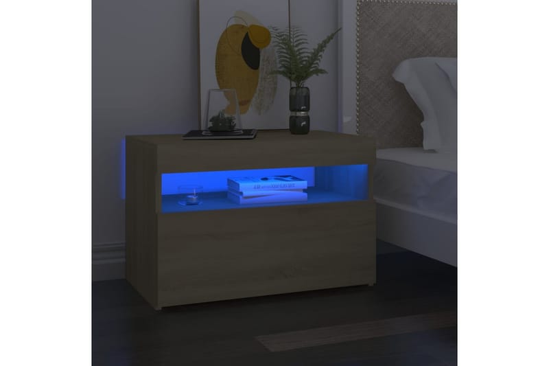 Nattbord & LED-lys 2 stk sonoma eik 60x35x40 cm - Brun - Møbler - Bord - Avlastningsbord - Sengebord & nattbord