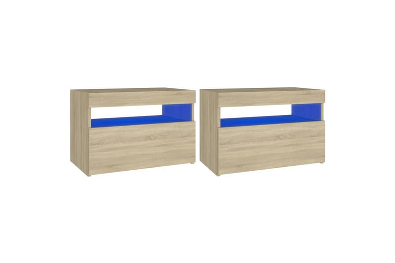 Nattbord & LED-lys 2 stk sonoma eik 60x35x40 cm - Brun - Møbler - Bord - Avlastningsbord - Sengebord & nattbord