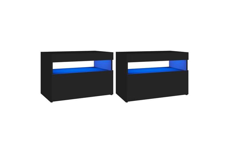 Nattbord & LED-lys 2 stk svart 60x35x40 cm sponplate - Svart - Møbler - Bord - Avlastningsbord - Sengebord & nattbord