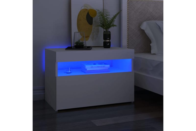 Nattbord & LED-lys hvit 60x35x40 cm sponplate - Hvit - Møbler - Bord - Avlastningsbord - Sengebord & nattbord