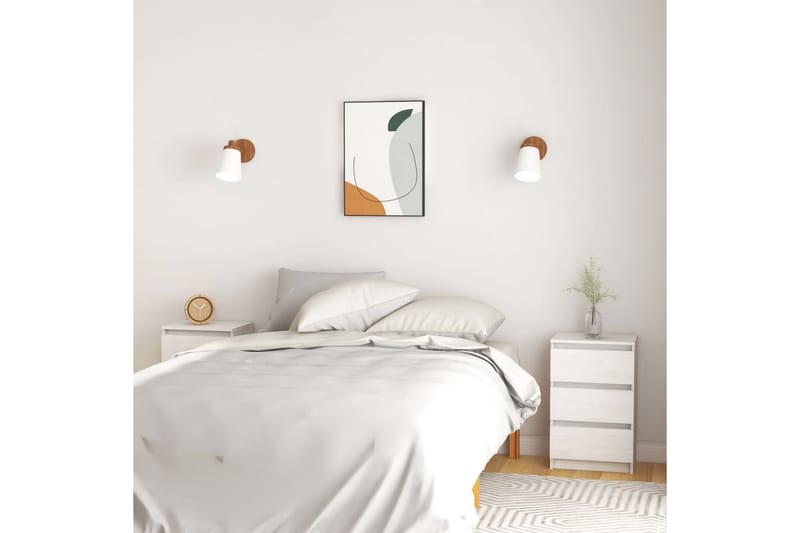 Nattbord 2 stk 40x29,5x64 cm heltre furu hvit - Hvit - Møbler - Bord - Avlastningsbord - Sengebord & nattbord