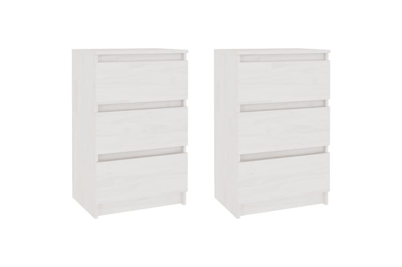 Nattbord 2 stk 40x29,5x64 cm heltre furu hvit - Hvit - Møbler - Bord - Avlastningsbord - Sengebord & nattbord