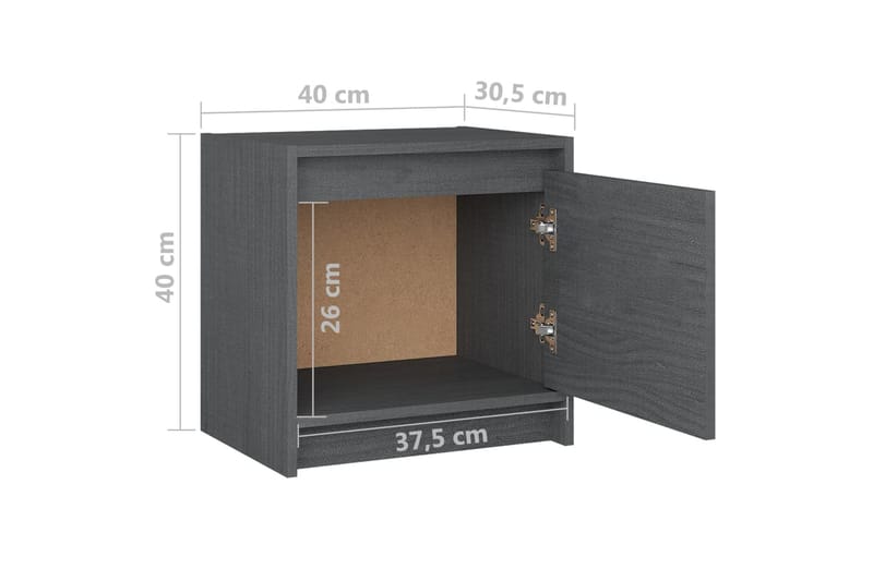 Nattbord 2 stk 40x30,5x40 cm heltre furu - Grå - Møbler - Bord - Avlastningsbord - Sengebord & nattbord