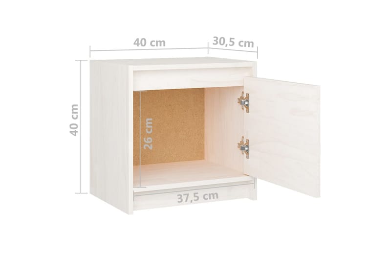 Nattbord 2 stk 40x30,5x40 cm heltre furu hvit - Hvit - Sengebord & nattbord