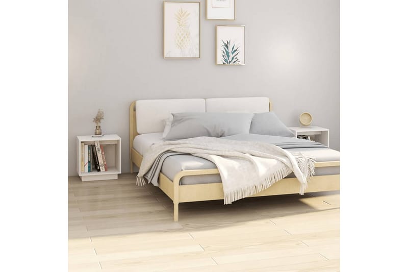 Nattbord 2 stk 40x30x40 heltre furu hvit - Hvit - Møbler - Bord - Avlastningsbord - Sengebord & nattbord