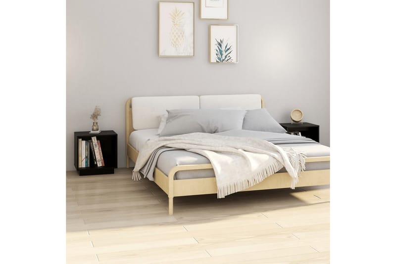 Nattbord 2 stk 40x30x40 heltre furu svart - Svart - Møbler - Bord - Avlastningsbord - Sengebord & nattbord