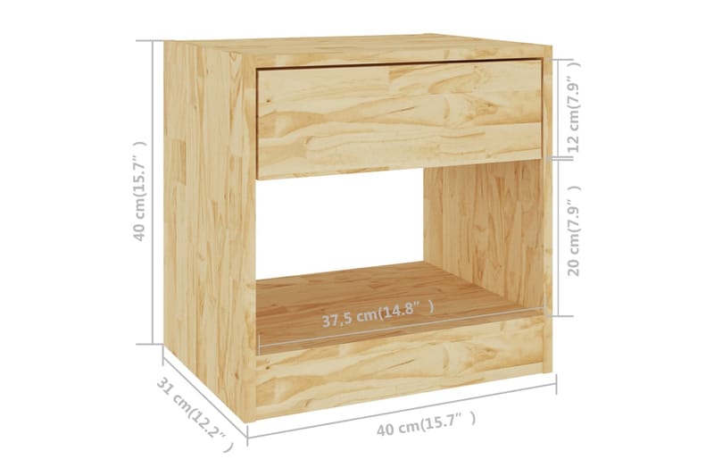 Nattbord 2 stk 40x31x40 cm heltre furu - Brun - Sengebord & nattbord