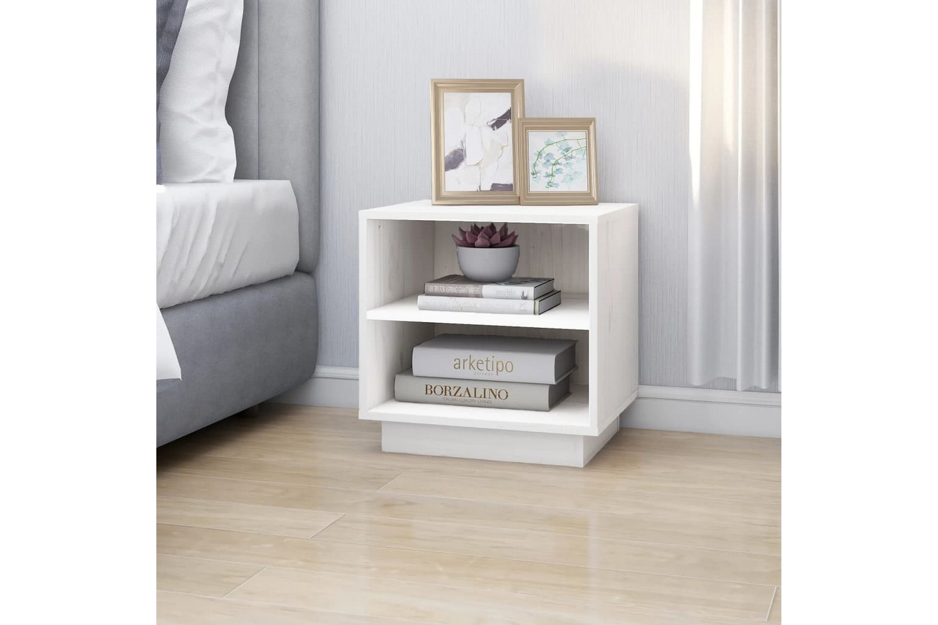 Nattbord 2 stk 40x34x40 cm heltre furu hvit - Hvit - Møbler - Bord - Avlastningsbord - Sengebord & nattbord
