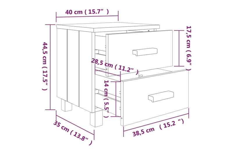 Nattbord 2 stk 40x35x44,5 cm heltre furu honningbrun - Brun - Sengebord & nattbord