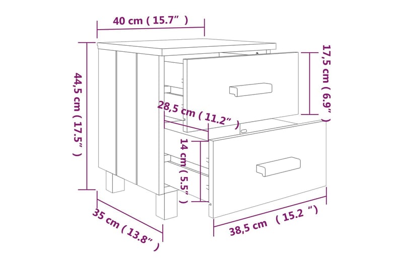 Nattbord 2 stk 40x35x44,5 cm heltre furu mørkegrå - Grå - Møbler - Bord - Avlastningsbord - Sengebord & nattbord
