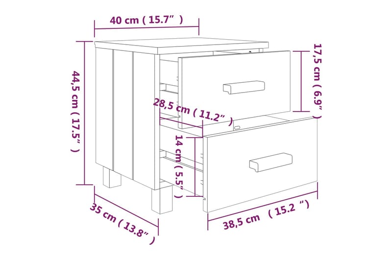 Nattbord 2 stk 40x35x44,5 cm heltre furu mørkegrå - Grå - Sengebord & nattbord