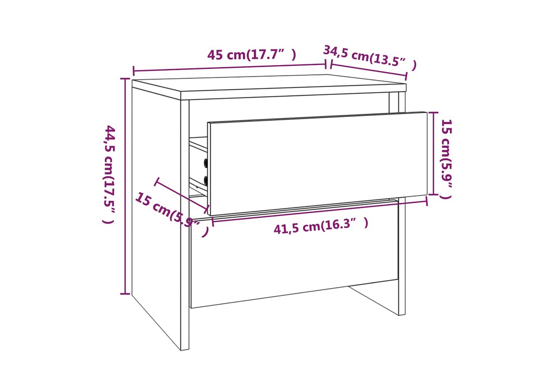 Nattbord 2 stk betonggrå 45x34,5x44,5 cm sponplate - Grå - Møbler - Bord - Avlastningsbord - Sengebord & nattbord