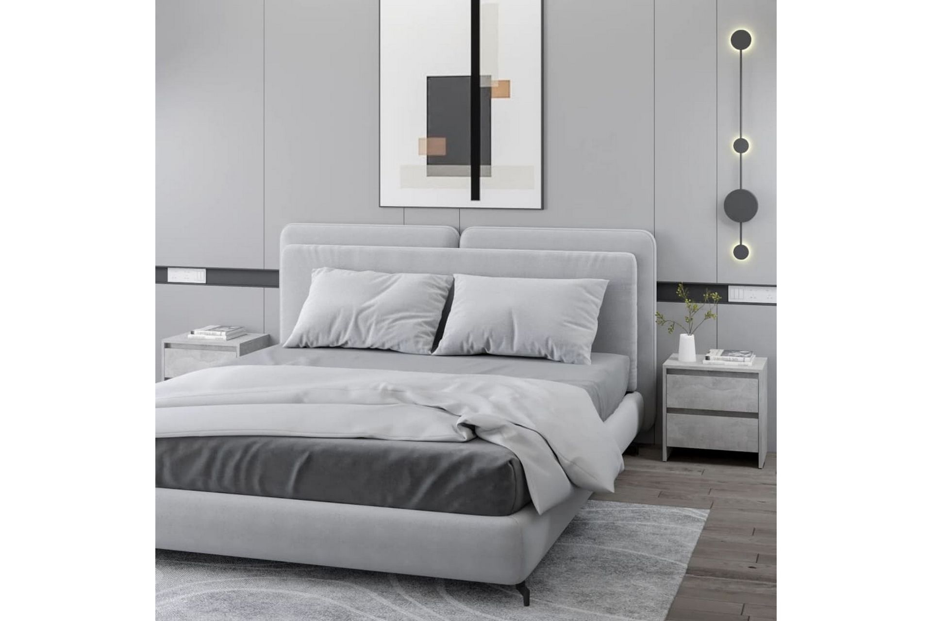 Nattbord 2 stk betonggrå 45x34,5x44,5 cm sponplate - Grå - Møbler - Bord - Avlastningsbord - Sengebord & nattbord