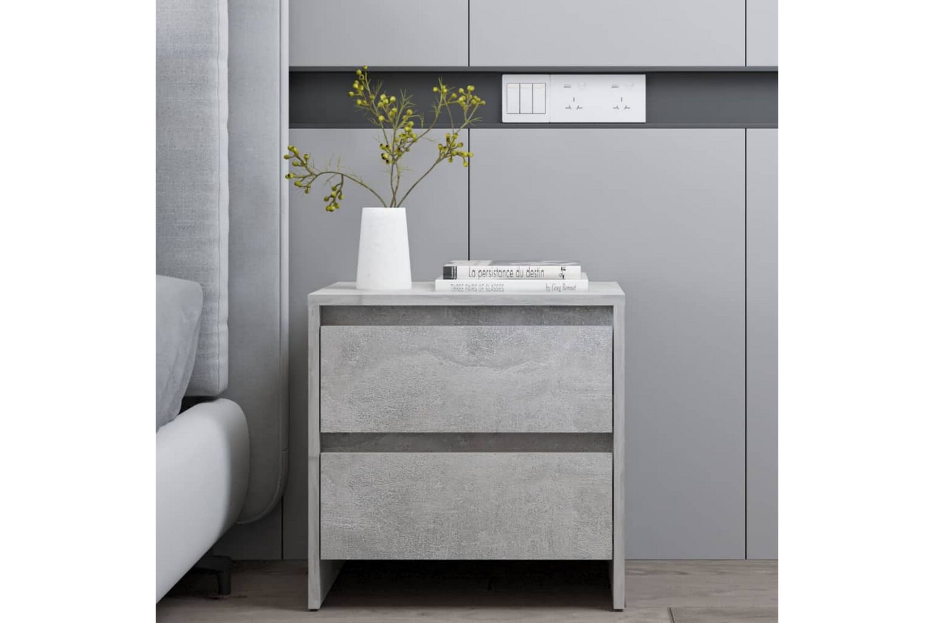 Nattbord 2 stk betonggrå 45x34,5x44,5 cm sponplate - Grå - Møbler - Bord - Avlastningsbord - Sengebord & nattbord