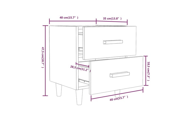 Nattbord 2 stk brun eik 40x35x47,5 cm - Brun - Sengebord & nattbord