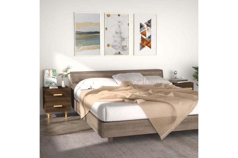 Nattbord 2 stk brun eik 40x35x47,5 cm - Brun - Møbler - Bord - Avlastningsbord - Sengebord & nattbord