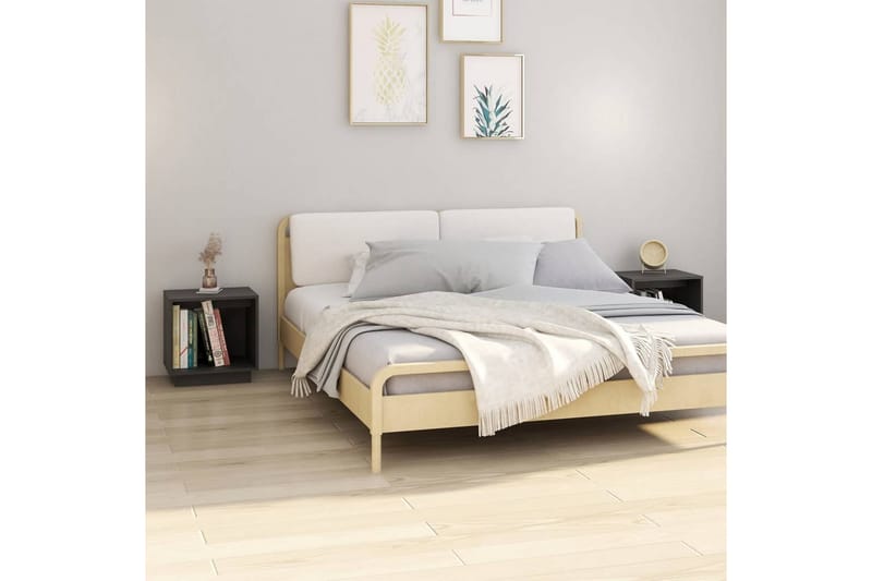 Nattbord 2 stk grå 40x30x40 heltre furu - Grå - Møbler - Bord - Avlastningsbord - Sengebord & nattbord