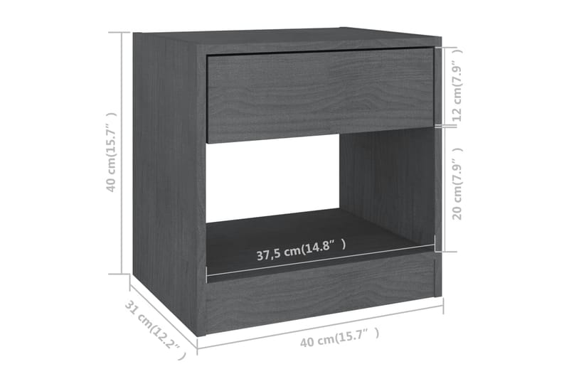 Nattbord 2 stk grå 40x31x40 cm heltre furu - Grå - Sengebord & nattbord