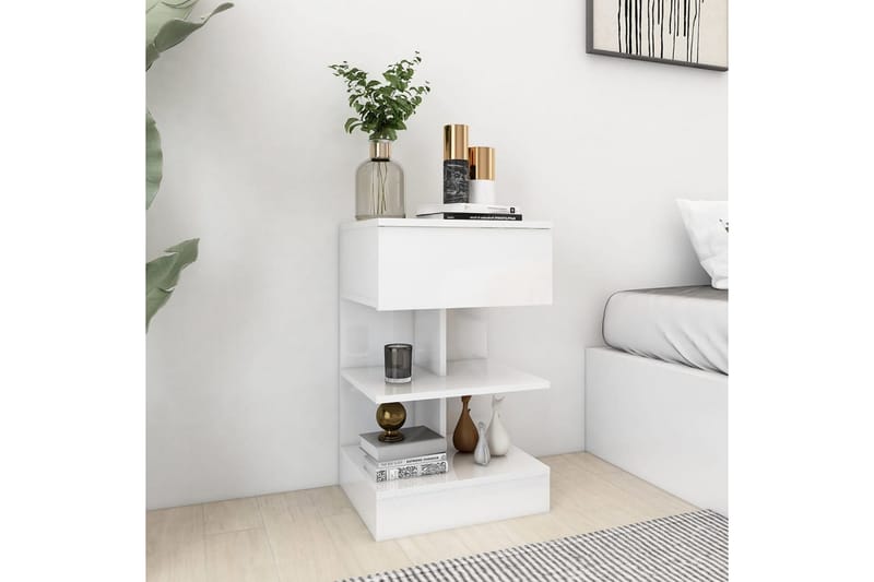 Nattbord 2 stk høyglans hvit 40x35x65 cm sponplate - Hvit - Møbler - Bord - Avlastningsbord - Sengebord & nattbord