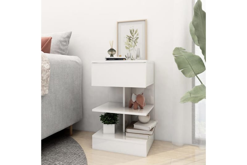Nattbord 2 stk høyglans hvit 40x35x65 cm sponplate - Hvit - Møbler - Bord - Avlastningsbord - Sengebord & nattbord