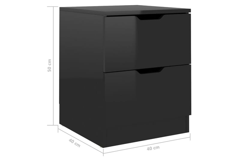 Nattbord 2 stk høyglans svart 40x40x50 cm sponplate - Svart - Sengebord & nattbord