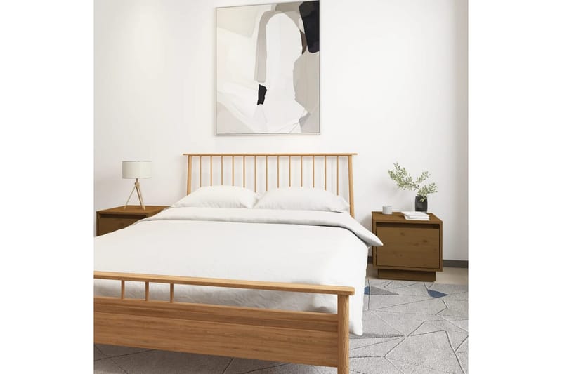 Nattbord 2 stk honningbrun 35x34x32 cm heltre furu - Brun - Møbler - Bord - Avlastningsbord - Sengebord & nattbord