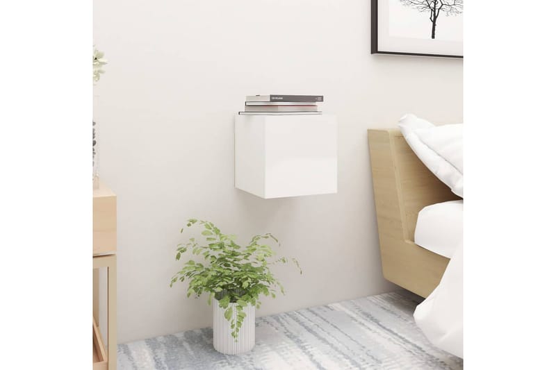 Nattbord 2 stk höyglans hvit 30,5x30x30 cm sponplate - Hvit - Møbler - Bord - Avlastningsbord - Sengebord & nattbord