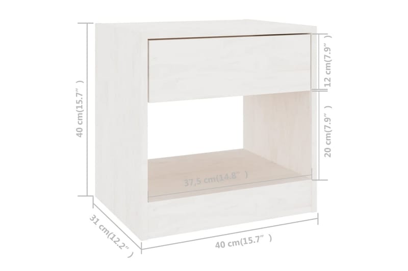 Nattbord 2 stk hvit 40x31x40 cm heltre furu - Hvit - Sengebord & nattbord