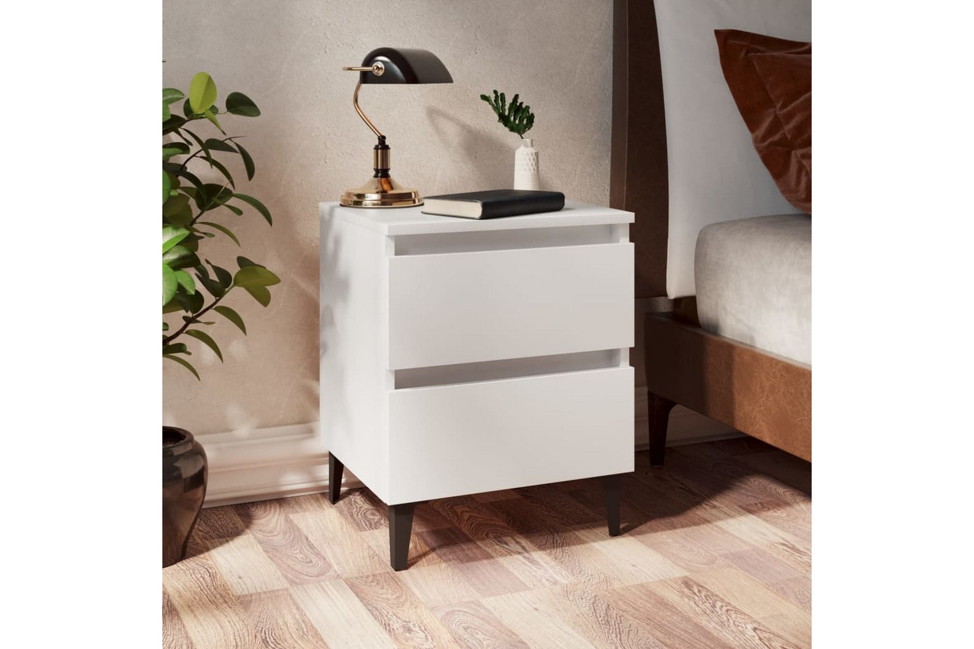 Nattbord 2 stk hvit 40x35x50 cm sponplate - Hvit - Møbler - Bord - Avlastningsbord - Sengebord & nattbord