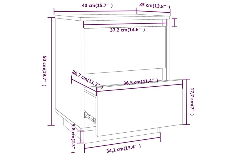 Nattbord 2 stk hvit 40x35x50 heltre furu - Hvit - Møbler - Bord - Avlastningsbord - Sengebord & nattbord
