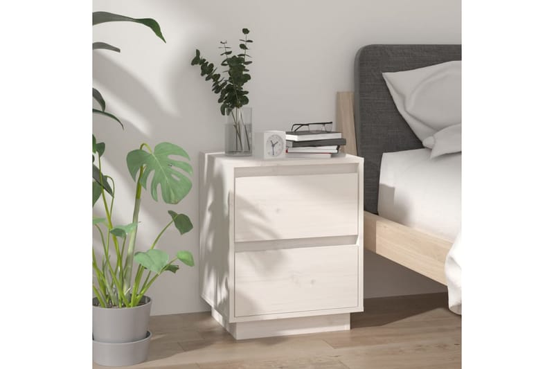 Nattbord 2 stk hvit 40x35x50 heltre furu - Hvit - Møbler - Bord - Avlastningsbord - Sengebord & nattbord