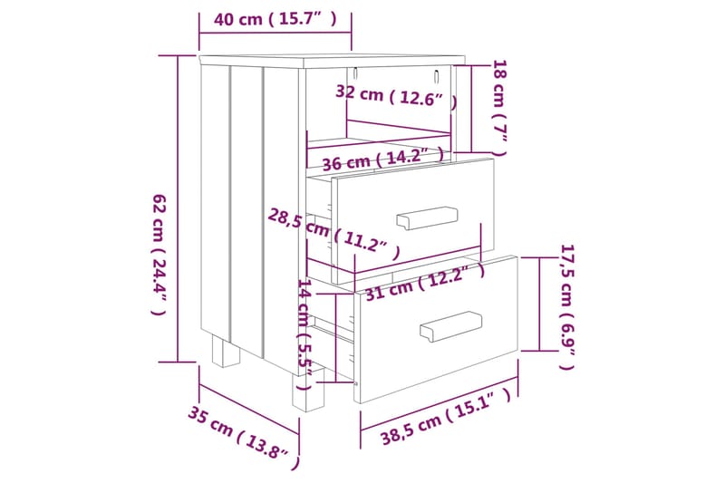 Nattbord 2 stk hvit 40x35x62 cm heltre furu - Hvit - Møbler - Bord - Avlastningsbord - Sengebord & nattbord