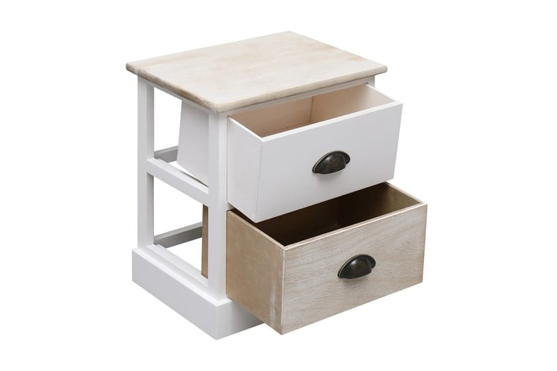 Nattbord 2 stk hvit og naturlig 38x28x45 cm keisertre - Hvit - Møbler - Bord - Avlastningsbord - Sengebord & nattbord