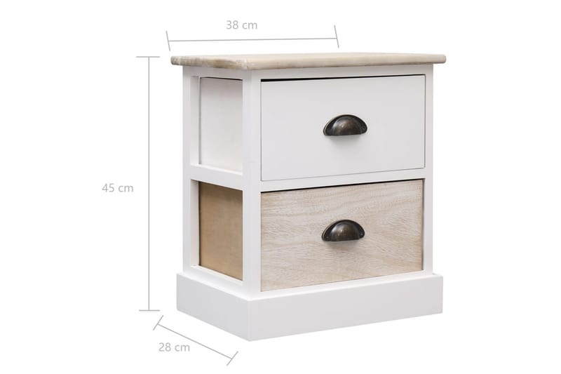 Nattbord 2 stk hvit og naturlig 38x28x45 cm keisertre - Hvit - Møbler - Bord - Avlastningsbord - Sengebord & nattbord