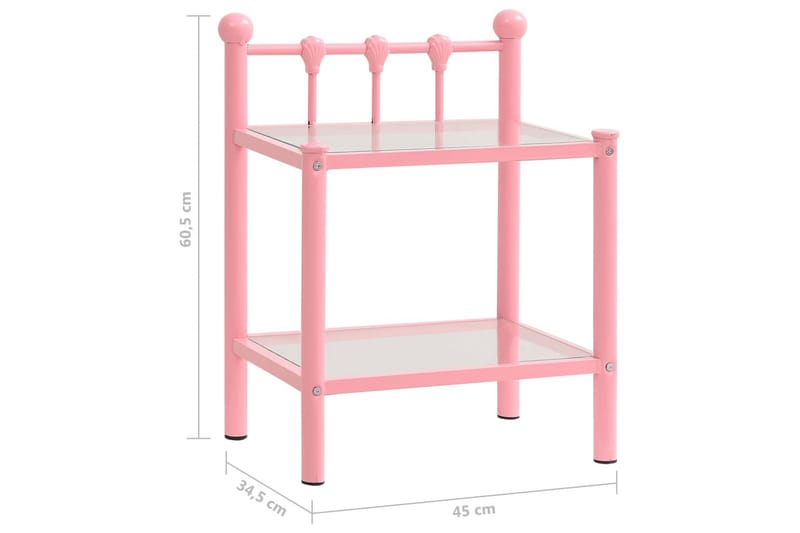 Nattbord 2 stk rosa og gjennomsiktig metall og glass - Møbler - Bord - Avlastningsbord - Sengebord & nattbord
