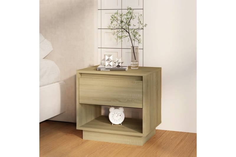 Nattbord 2 stk sonoma eik 45x34x44 cm sponplate - Beige - Møbler - Bord - Avlastningsbord - Sengebord & nattbord