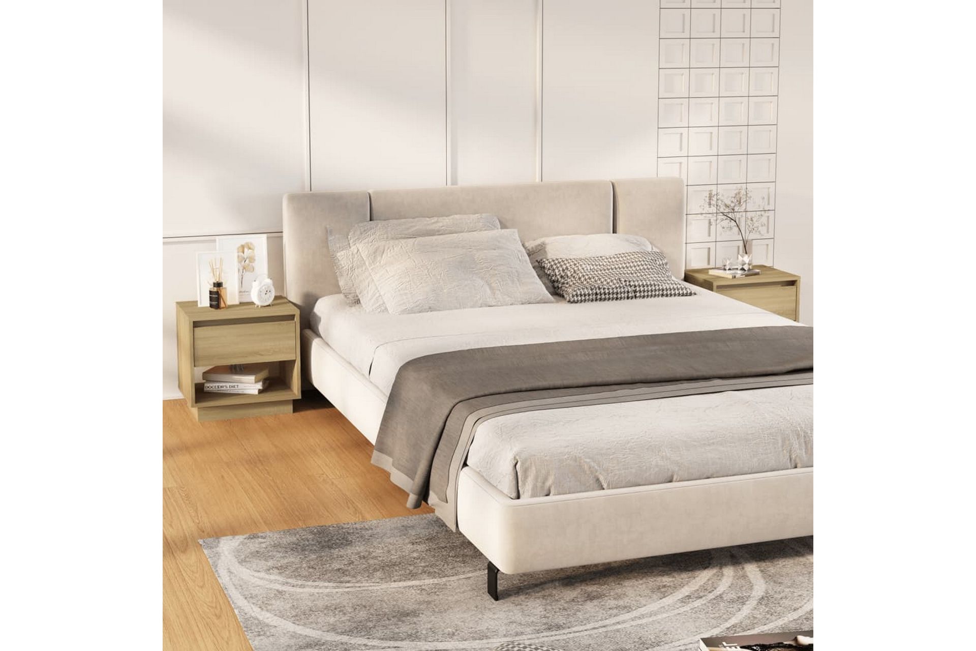 Nattbord 2 stk sonoma eik 45x34x44 cm sponplate - Beige - Møbler - Bord - Avlastningsbord - Sengebord & nattbord