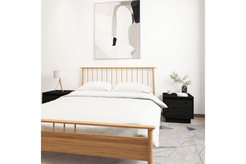Nattbord 2 stk svart 35x34x32 cm heltre furu - Svart - Møbler - Bord - Avlastningsbord - Sengebord & nattbord