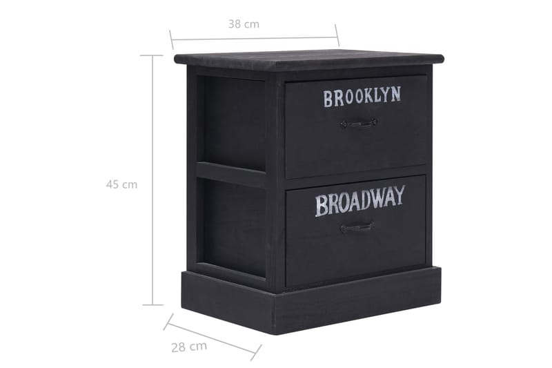 Nattbord 2 stk svart 38x28x45 cm keisertre - Svart - Møbler - Bord - Avlastningsbord - Sengebord & nattbord