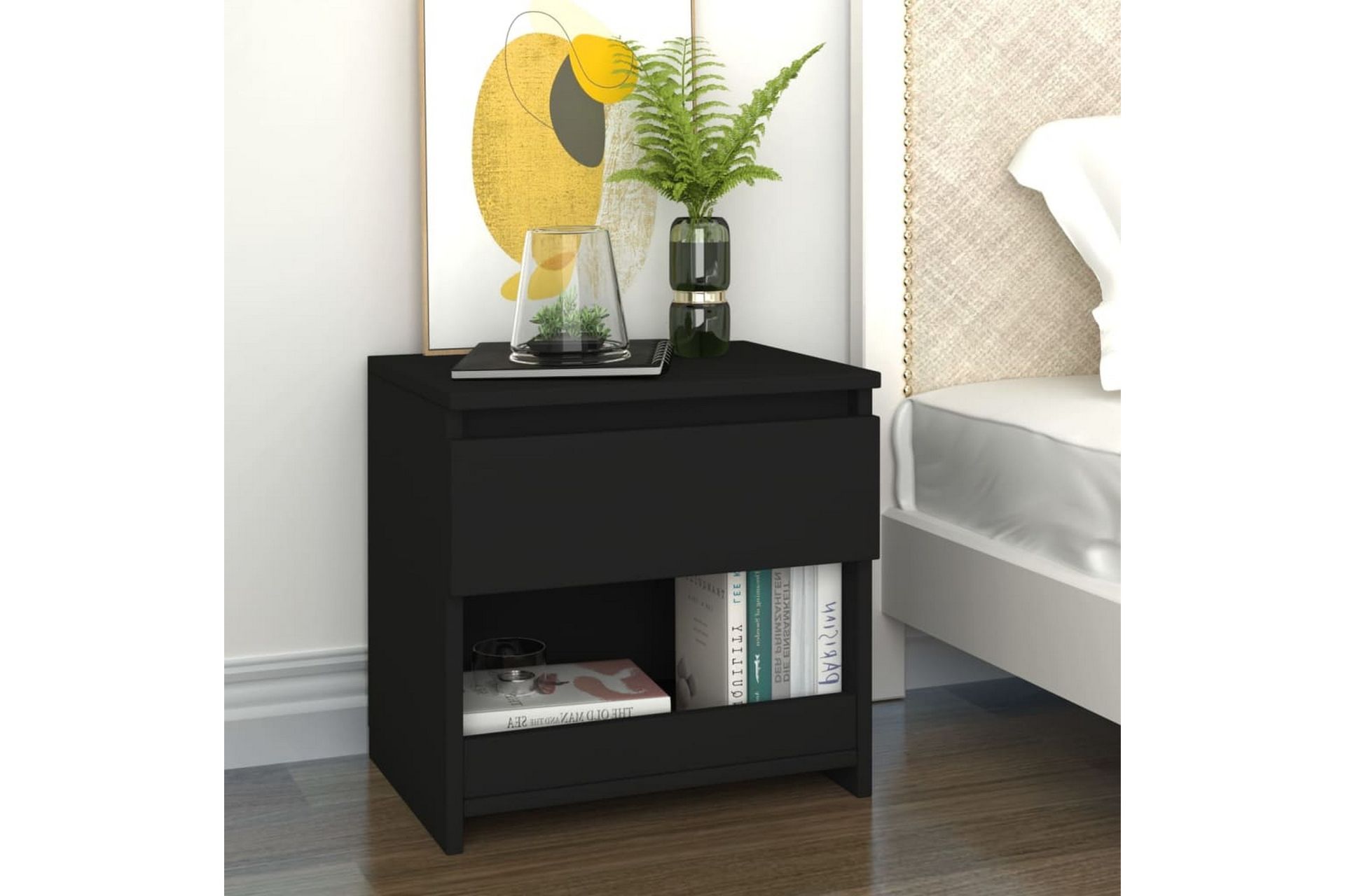 Nattbord 2 stk svart 40x30x39 cm sponplate - Svart - Møbler - Bord - Avlastningsbord - Sengebord & nattbord
