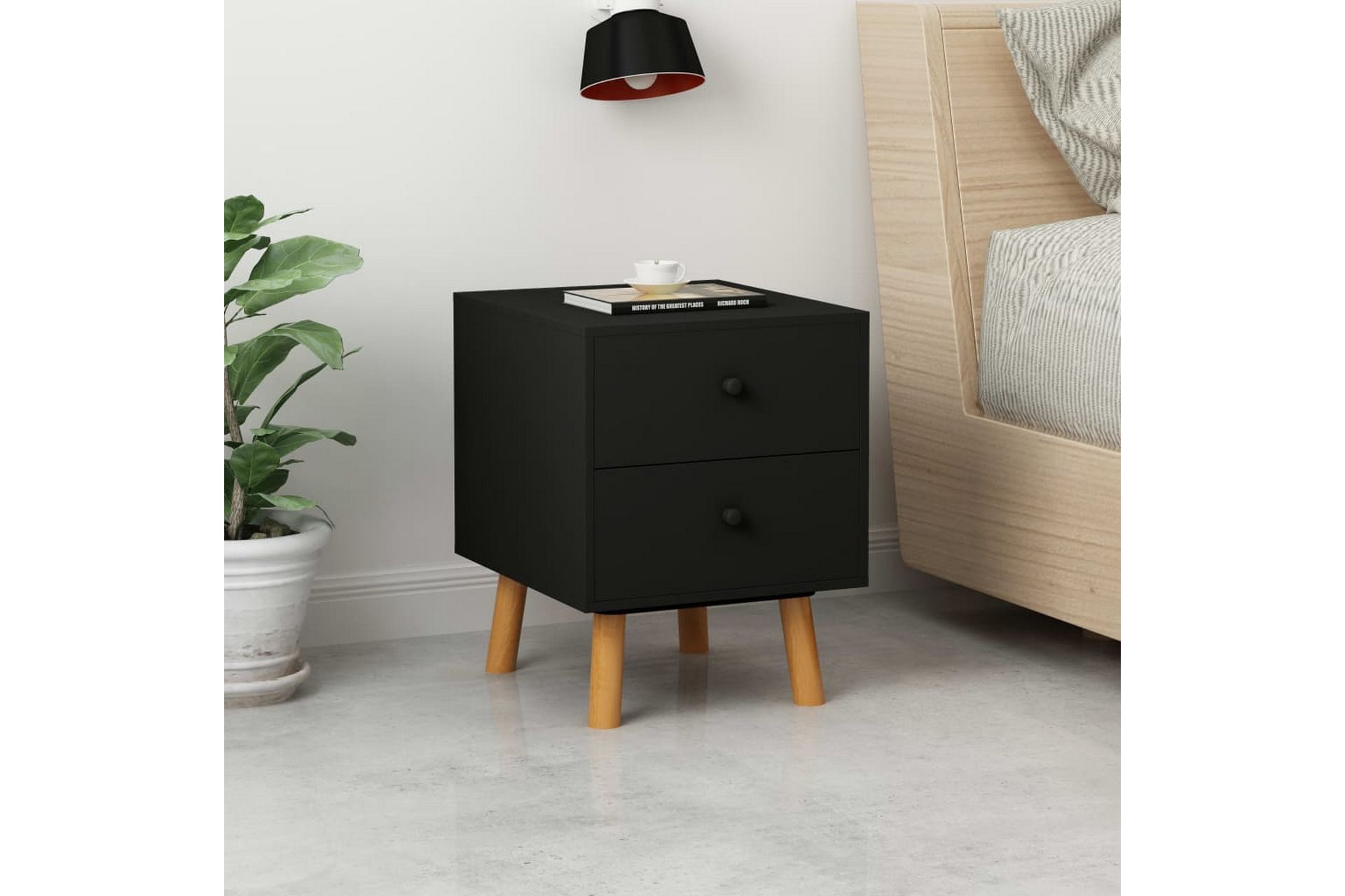 Nattbord 2 stk svart 40x30x50 cm heltre furu - Svart - Møbler - Bord - Avlastningsbord - Sengebord & nattbord