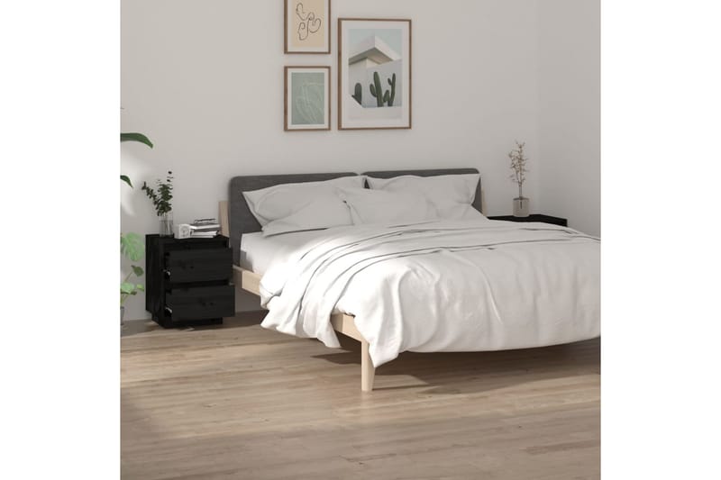 Nattbord 2 stk svart 40x35x50 heltre furu - Svart - Møbler - Bord - Avlastningsbord - Sengebord & nattbord
